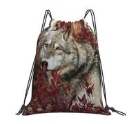 YOFIEN Wolf (2) Wasserfester Rucksack mit Kordelzug, für Damen und Herren, Sport, Fitnessstudio, Sackpack