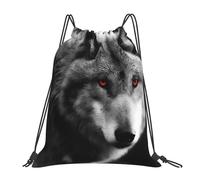 YOFIEN Wolf mit roten Augen, bedruckt, wasserabweisend, Kordelzug-Rucksack für Damen und Herren, Sport- und Fitnessstudio-Sackpack