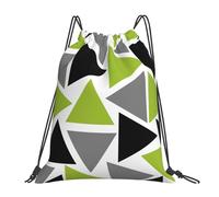 YOFIEN Zufällige Dreiecke, Limettengrün, Grau, Schwarz auf Weiß, Wasser, Kordelzug-Rucksack, widerstandsfähige Einkaufstasche für Damen und Herren, Sport- und Fitnessstudio-Sackpack