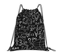 YOFIEN Zurück zur Schule, schwarzer pädagogischer Mathematik-Rucksack mit Kordelzug, wasserabweisend, für Damen und Herren, Sport- und Fitnessstudio-Sackpack
