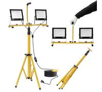 Yofuly 2×100W Projecteur LED sur Trépieds 15,000LM, Lampe de Chantier Travail avec Support Réglable Hauteur 160cm, Lumière de Chantier Étanche IP66, avec Câble 3M, pour Garage, Atelier, Camping