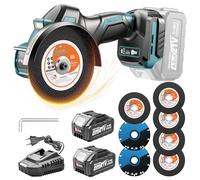 Yofuly Mini Meuleuse d'angle Sans Fil 100mm Compatible avec Batteries Makita 18V, Mini Disqueuse Sans Fil avec 2 Batteries de 4,0 Ah, 3 Vitesses 18000tr/min, 7 Disques à Tronçonner pour Métal/Bois