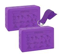 Yoga Brick - Ensemble De 2 Pièces, Blocs De Yoga Portables Antidérapants En EVA Souple Avec Sangle Extensible | Femmes Débutantes, Entraînement De Méditation Pilates Pour L'équilibre, La Flexibilité,