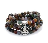 Yoga Charm 108 Mala Zen Bouddha Perles Bracelet Collier pour homme ou femme (Agate indienne (Indian Agate))