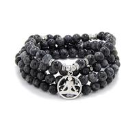 Yoga Charm 108 Mala Zen Bouddha Perles Bracelet Collier pour homme ou femme (Labradorite)