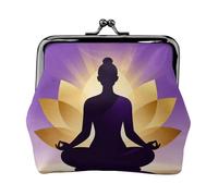 Yoga Lotus Pose Porte-monnaie en cuir pour femme, petit portefeuille avec verrou de baiser, mini porte-cartes pour clés, rouge à lèvres, joli sac à main pour voyage