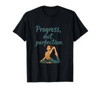 Yoga Progress Not Perfection Bleu Sarcelle doré T-Shirt