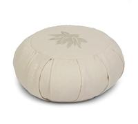 Yoga Studio Zafu Coussin de méditation rond plissé en sarrasin Motif feuille de lotus Écru