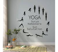 Yoga Surya Namaskara Sun Salutation Stickers muraux en vinyle Art intérieur Décoration intérieure Yoga Studio décalcomanies murales amovibles 57 x 57 cm