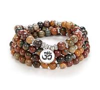Yoga Symbole 8mm Mala Perles Bracelet 108 Spirituel Collier Méditation Accessoires Bijoux pour Femmes Hommes Cadeaux (Jaspe Picasso Rouge (Red Picasso Jasper))
