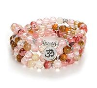 Yoga Symbole 8mm Mala Perles Bracelet 108 Spirituel Collier Méditation Accessoires Bijoux pour Femmes Hommes Cadeaux (Tourmaline Pastèque Rose (Pink Watermelon Tourmaline))