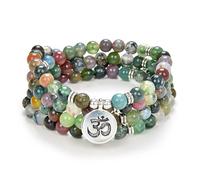Yoga Symbole Charm 108 Mala Perles Méditation Bracelet ou Collier pour Homme ou Femme (Agate indienne （Indian Agate）)