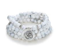 Yoga Symbole Charm 108 Mala Perles Méditation Bracelet ou Collier pour Homme ou Femme (Howlite blanche （White Howlite）)