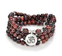 Yoga Symbole Charm 108 Mala Perles Méditation Bracelet ou Collier pour Homme ou Femme (Oeil de tigre rouge (Red Tiger Eye))