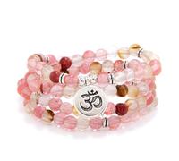 Yoga Symbole Charm 108 Mala Perles Méditation Bracelet ou Collier pour Homme ou Femme (Tourmaline pastèque (Watermelon Tourmaline))
