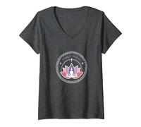 Yoga Vibes : Logo de méditation Zen Lotus pour Le Bien-être T-Shirt avec Col en V, Femme, Chiné Foncé, XXL