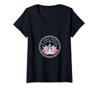 Yoga Vibes : Logo de méditation Zen Lotus pour Le Bien-être T-Shirt avec Col en V, Femme, Noir, XL