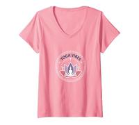 Yoga Vibes : Logo de méditation Zen Lotus pour Le Bien-être T-Shirt avec Col en V, Femme, Rose, XL