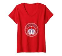 Yoga Vibes : Logo de méditation Zen Lotus pour Le Bien-être T-Shirt avec Col en V, Femme, Rouge, XXL