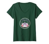 Yoga Vibes : Logo de méditation Zen Lotus pour Le Bien-être T-Shirt avec Col en V, Femme, Vert Forêt, S