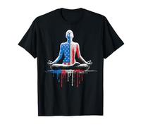 Yoga Yogi Mediation Zen Drapeau Américain USA Drip Graffiti T-Shirt