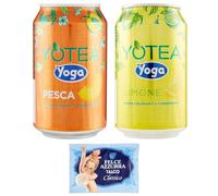 Yoga Yotea Lot de 24 sachets de test pour boisson rafraîchissante sans alcool, thé glacé au citron + thé glacé à la pêche, boîte jetable de 330 ml + 1 sachet de talc Felce Azzurra gratuit, sachet de