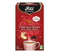 YOGI Biologique Chaï aux Épices, Infusion 100 pourcent Bio au Thé Noir, Cannelle et Gingembre, 15 sachets thermosoudés et sans agrafe, 24 g, 310016