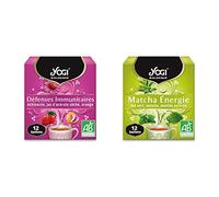 Yogi Biologique Défenses Immunitaires, Infusion 100% Bio Échinacée, Jus d'Acérola séché et Orange, 12 Sachets, 24 g & Biologique Matcha Énergie, Thé Vert 100% Bio Matcha et Menthe Poivrée, 12 Sachets