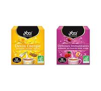 Yogi Biologique Détox Énergie, Infusion 100% Bio Citronnelle, Pissenlit et Réglisse, 12 Sachets thermosoudés, 21.6 g & Biologique Défenses Immunitaires, Jus d'Acérola séché et Orange, 12 Sachets