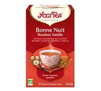 YOGI TEA - Bonne Nuit Rooibos Vanille Bio - Infusion Relaxante Sans Caféine - Mélange de Rooibos, Fleur de Camomille & Vanille - Détente & Sommeil - 17 Sachets