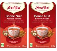 YOGI TEA Bonne Nuit Rooibos Vanille Bio - Infusion Relaxante Sans Caféine - Rooibos Doux, Vanille Gourmande & Épices Ayurvédiques - Détente & Sommeil - 17 Sachets (Lot de 2)
