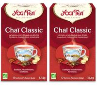 YOGI TEA Chaï Classic Bio - Infusion naturellement sans Caféine - Mélange de Cannelle, Cardamone & Gingembre - 17 sachets (Lot de 2)