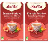 YOGI TEA Énergie Positive Bio - Infusion Canneberge & Hibiscus, Sans Caféine - Arômes Fruités & Vivifiants - Bien-Être, Vitalité & Bonne Humeur - 17 Sachets d’Infusion (Lot de 2)