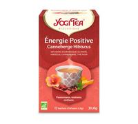 YOGI TEA - Énergie Positive Canneberge Hibiscus Bio - Infusion Sans Caféine - Mélange de Maté, Canneberge, Hibiscus & Thé Noir - Bien-Être, Vitalité & Bonne Humeur - 17 Sachets