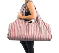 Yogiii YogiiiTotePRO Grand Sac pour Tapis de Yoga avec Poche latérale Compatible avec la Plupart des Tailles de Tapis de Yoga Rouge Corail rayé