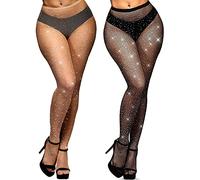 YOGINGO Lot de 2 collants en résille pour femme - Noir - Strass - Collants à paillettes - Taille haute, Noir + nude, Einheitsgröße Tall