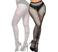 YOGINGO Women's Mesh Tights Sparkle Rhinestone Fishnet Tights，Diamonds Collants en treillasses (Noir)