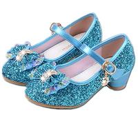 YOGLY Babies Fille Chaussure à Talon Enfant Ballerine Princesse avec Paillettes Noeud Papillon Chausson Maryjane Princesse Chaussures à Talons Hauts Enfants Party Pompes,27 EU,Bleu