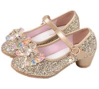 YOGLY Babies Fille Chaussure à Talon Enfant Ballerine Princesse avec Paillettes Noeud Papillon Chausson Maryjane Princesse Chaussures à Talons Hauts Enfants Party Pompes,26 EU,Or