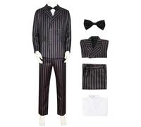 YOGLY Déguisement Gomez Homme Cosplay Mercredi Papa Gomez Rayures Uniforme Set pour Carnaval Halloween Party Masquerade Costume