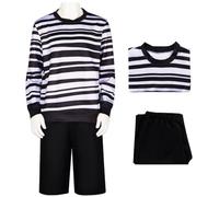 YOGLY Déguisement Pugsley Garçon Cosplay Mercredi Frère Pugsley Rayures Uniforme Set pour Carnaval Halloween Party Masquerade Costume