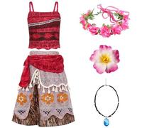 YOGLY Filles Aventure Déguisement Imprimé Blouse Jupe avec Accessoires Hawaï Vacances Robe Set pour Noël Carnaval Halloween Fête Anniversaire Princesse Fancy Costume, 2-10 Ans, 120