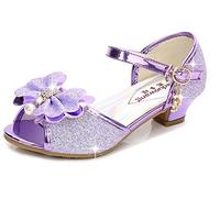 YOGLY Sandales Ceremonie Fille, Chaussure à Talon Enfant Ballerine Princesse avec Paillettes Princesse Chaussures à Talons Hauts Enfants Party Pompes,37 EU,Violet