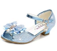 YOGLY Sandales Ceremonie Fille, Chaussure à Talon Enfant Ballerine Princesse avec Paillettes Princesse Chaussures à Talons Hauts Enfants Party Pompes,37 EU,Bleu