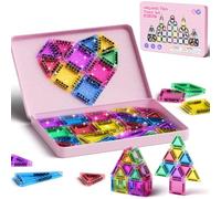 YOGOHEE Lot de 42pcs magnétiques de Voyage à Paillettes Jouet de Voyage pour Enfants Carrelage Magnétique avec Base en Fer Blocs de Construction Magnétiques Jouet de Voyage Cadeau pour Fille