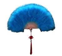 YOGOTEU Éventail coloré pour femme, éventail à plumes, éventail vintage des années 1920 avec plume de duvet pleine pour éventail de mariage, éventail de danse pliable, bleu lac