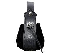 YOGOTEU Pochette de ceinture portable vintage avec cordon de serrage, sac à dés pour cosplay, sac à dés, sac de taille médiéval en cuir PU, motif épée noire
