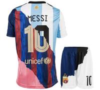 YOHA Argentine Miami Barcelona Trio Édition Spéciale Vintage Leo #10 Maillot de Football et Short pour Enfants Set Cadeau Tailles Jeunesse (Mixte,152)