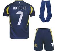 YOHA NASSR Riyadh #7 Ronaldo Maillot Domicile de Football pour Enfants Nouvelle Saison, Shorts, Chaussettes, Tailles Jeune (Bleu,28)