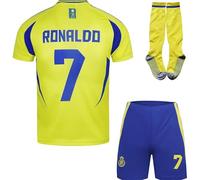 YOHA NASSR Riyadh #7 Ronaldo Maillot Domicile de Football pour Enfants Nouvelle Saison, Shorts, Chaussettes, Tailles Jeune (Jaune,24)